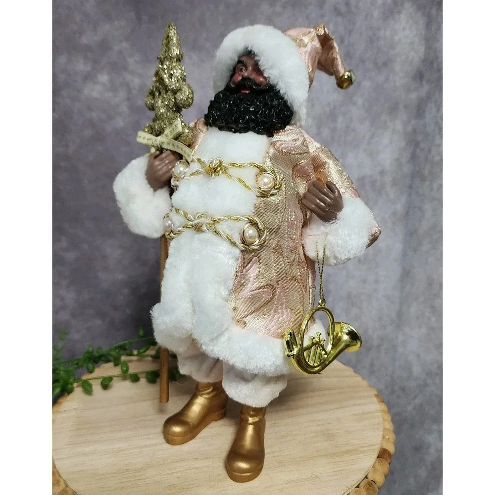 African American Pink Shabby Chic Santa Claus Doll Figurine Statue Tabletop 11